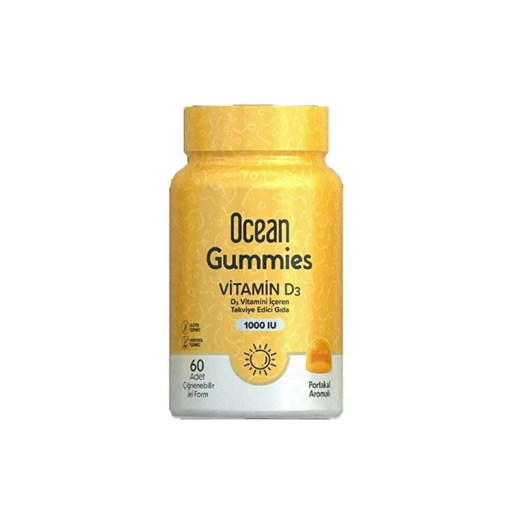 OCEAN GUMMIES VITAMIN D3 ICEREN TAKVIYE EDICI GIDA CIGNENEBILIR JEL 1000 IU 60 jel