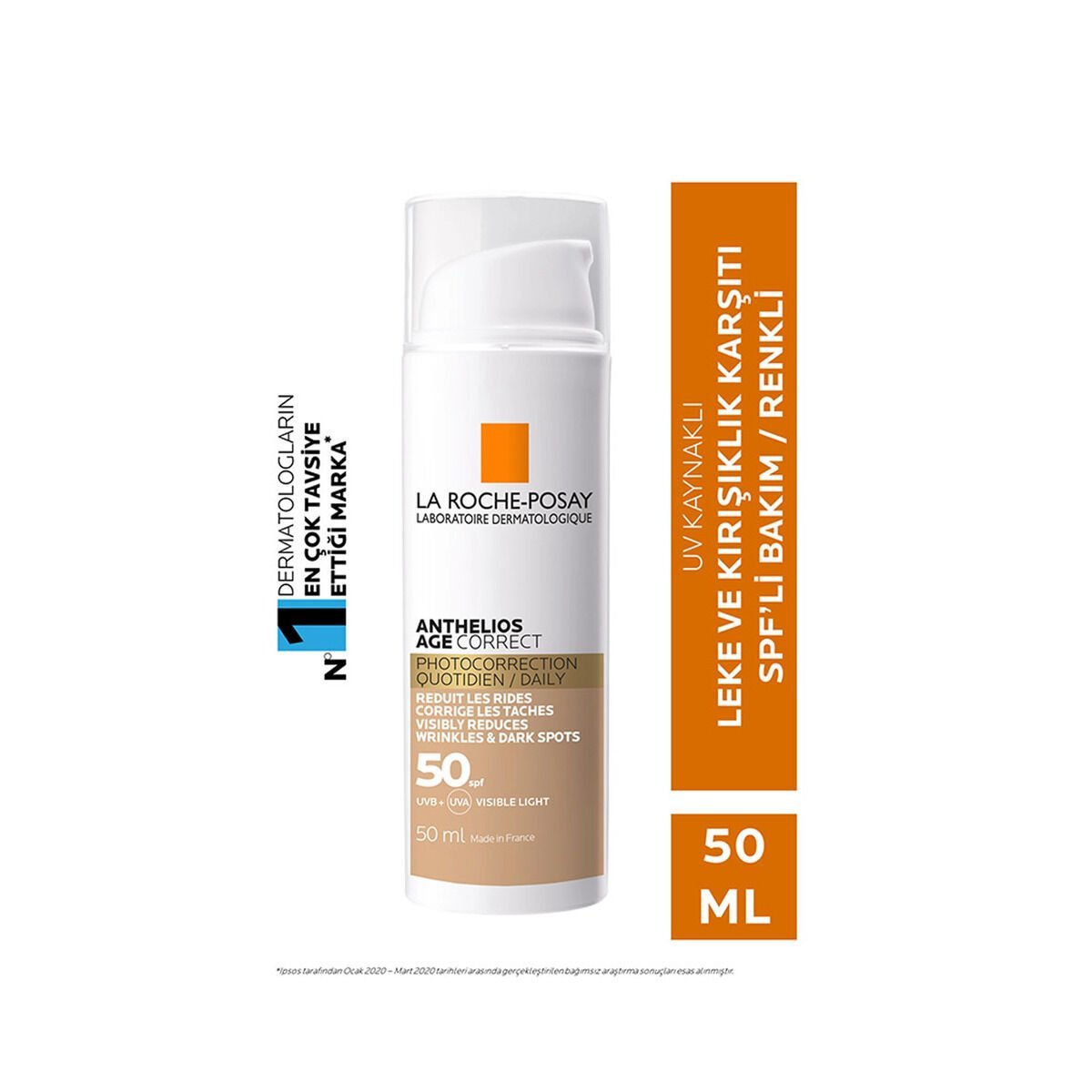 La Roche Posay Anthelios Age Correct Renkli SPF 50 UV Kaynaklı Leke ve Kırışıklık Karşıtı Güneş Koruyucu Yüz Kremi 50ml