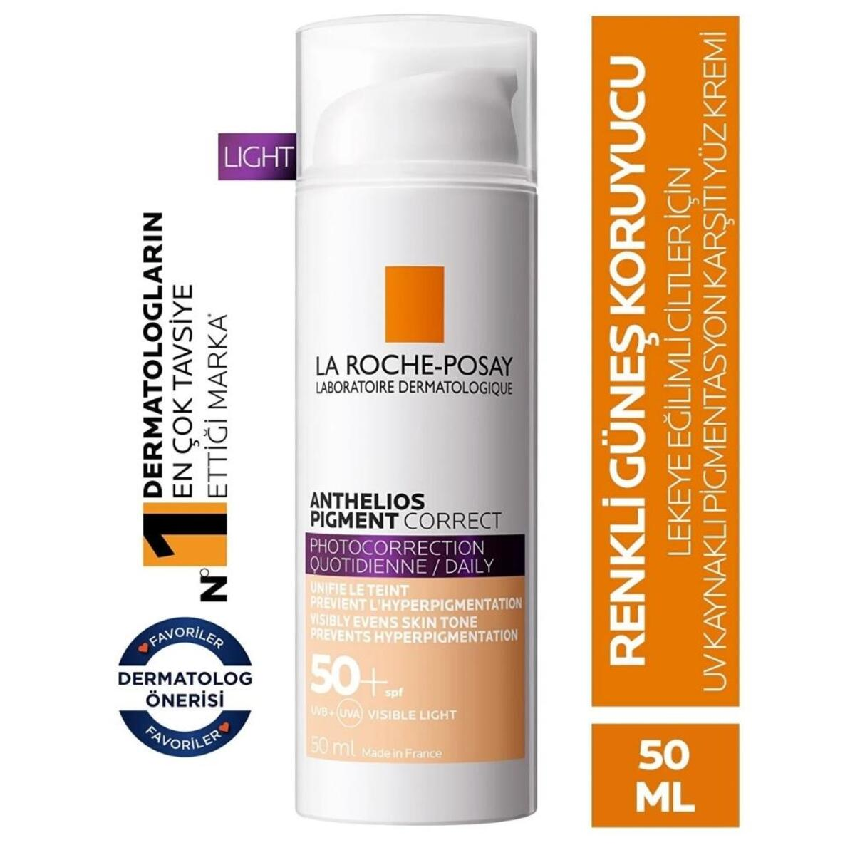 La Roche Posay Anthelios UV Daily Pigmentcorrect Light SPF 50+ Leke Karşıtı ve Cilt Tonu Eşitleyici Güneş Koruyucu Yüz Kremi 50ml